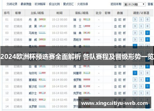 2024欧洲杯预选赛全面解析 各队赛程及晋级形势一览